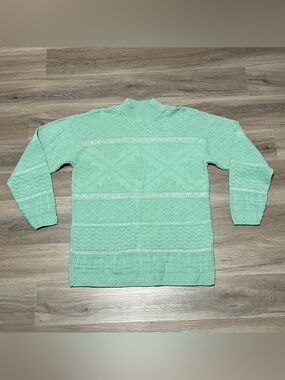 Basic Editions Medium Knit Sweater Green Mock Neck Grandma Cottagecore 90s VTG